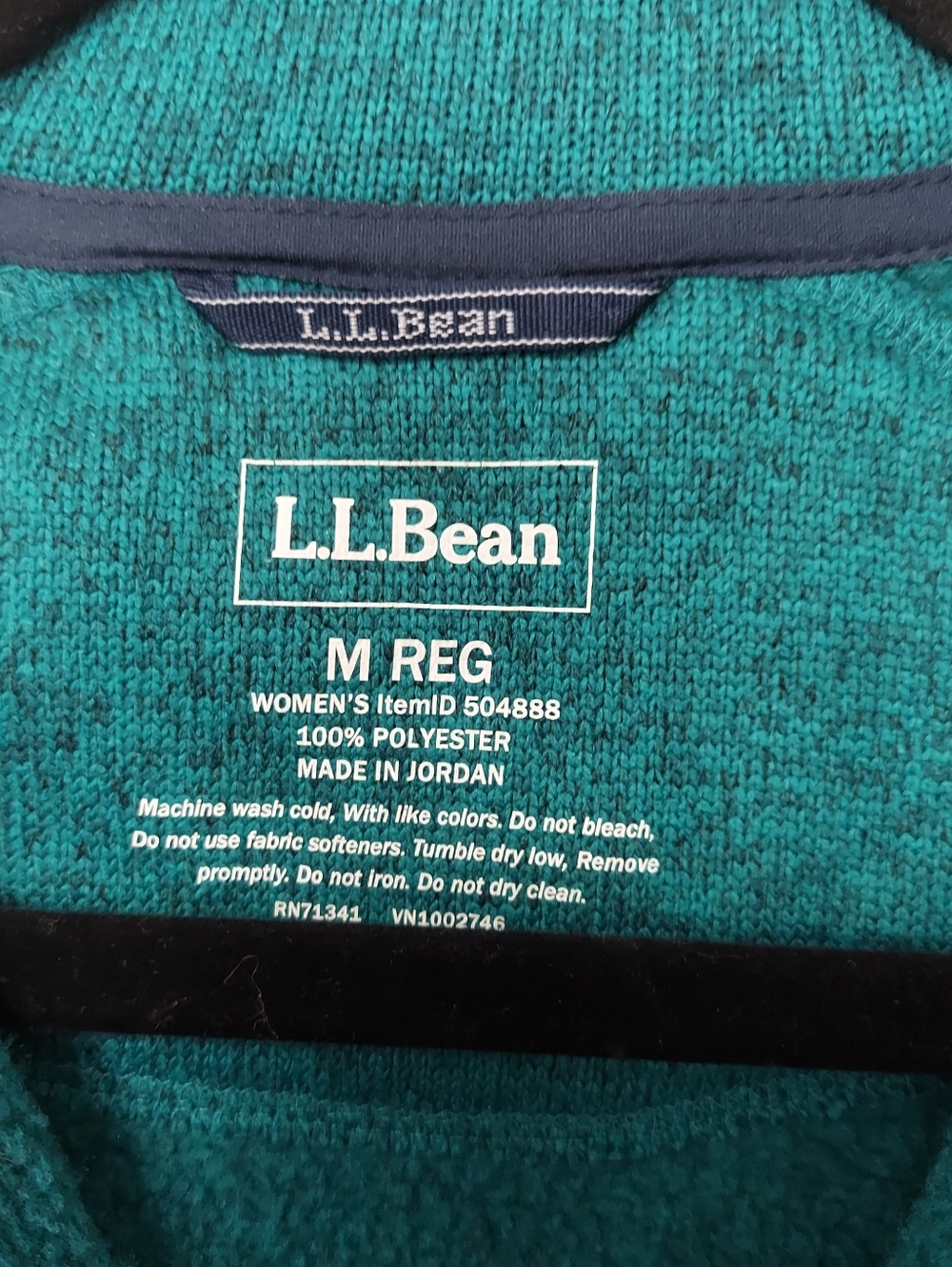 LL Bean Woman's Teal Heathered Green Full-Zip Fleece Jacket Size Medium - Picture 3 of 6